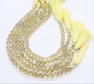 Cuentas de piedras preciosas sueltas de forma redonda facetadas de cuarzo limón Natural de 8mm, cuarzo hecho a mano para la fabricación de joyas, precio al por mayor a granel - Product Image 1