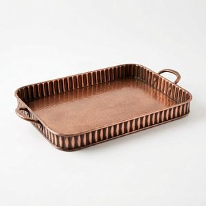 Bandeja de Bar de Cobre Antiguo Hecha a Mano de 41 cm con Diseño Acanalado Mandala y Nervaduras Brillantes para Decoración del Hogar, Hoteles, Bodas, Mesa, Ideas de Regalo - Product Image 3