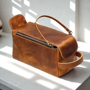 Genuine Leather Toiletry Bag Mens Dopp <b>Kit</b> Travel Wash Bag <b>Shaving</b> <b>Kit</b> Pouch Large Capacity Custom Logo Bulk TYG-0212 - Product Image 4
