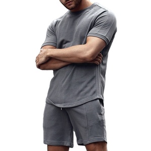 Conjunto Deportivo de Algodón Rosa para Hombre, Manga Corta, Cuello Redondo, Color Sólido, Pantalones Cortos Casuales de Verano, Corte Regular, Ligero y Transpirable - Product Image 3