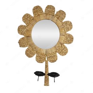 Sunflower Woven <b>Decorative</b> <b>Wall</b> Mirror Hyacinth Mirror 2 Side <b>Leaf</b> Hanger - Product Image 4