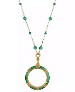 14k Gold-Plated <b>Green</b> Enamel Magnifier with Glass <b>Beads</b> <b>Necklace</b> | 2028 - Product Image 1