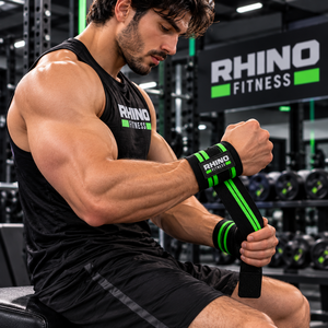 Rhino Fitness Green <b>Nylon</b> Left Hand Wrist Wraps <b>Hook</b> and Loop Weightlifting Support Straps for Adults - Product Image 2