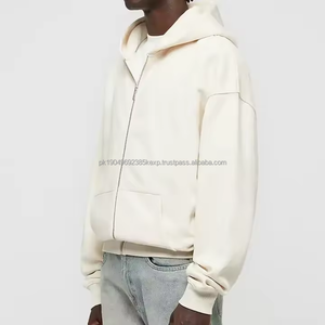 Vêtements de rue personnalisé recadrée fermeture éclair français éponge U bébé bleu hommes pull Boxy Fit sweats à capuche zippés pour hommes - Product Image 5