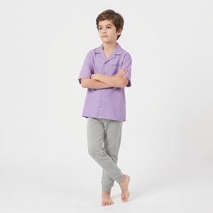 Lavender Short Sleeve <b>Button</b> Up Shirt <b>Turn</b>-down Collar Custom Logo Solid Color Regular Fit Leisure Top - Product Image 6