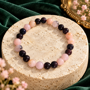 Bracelet artisanal vintage SoulWise en quartz rose et obsidienne noire - Unisexe, tendance, cadeau en pierre naturelle - Product Image 5