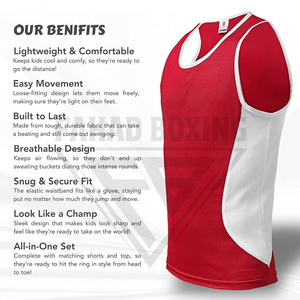 Ensemble short et maillot de boxe sans manches rouge et blanc avec logo personnalisé, short de Muay Thai respirant, tenue d'entraînement de boxe pour la salle de sport - Product Image 5