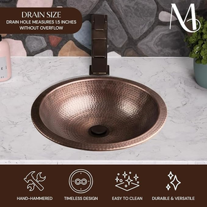 Handmade Hammered Copper Undermount Bathroom Sink Premium <b>Round</b> Wash <b>Basin</b> for Luxury Vanity Installation - Product Image 2