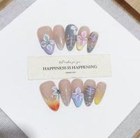 Ongles en acrylique amande portables pour doigt-Nude Beige Sweet Serene Blush Design