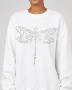 Sudadera Blanca Extra Grande con Cuello Redondo y Estampado de Libélula con Lentejuelas, Sudadera de Algodón Tejido de Manga Larga para Mujer, Ropa Urbana de Primavera - Product Image 6