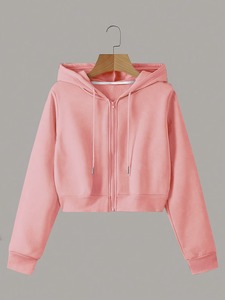 Sudadera Corta con Capucha para Mujer, Nueva Llegada, Moderna y Elegante, de Algodón y Elastano, Manga Larga, Informal, Transpirable, Forrada, Tejida en la Parte Delantera - Product Image 1