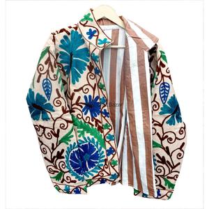 เสื้อแจ็คเก็ตผ้าคอร์ดูรอยทำมือแบบรักษ์โลก ลายปักดอกไม้สำหรับผู้หญิง ซับในผ้าฝ้ายลายทาง  โลโก้ด้านหน้า แฟชั่นฤดูใบไม้ร่วงฤดูหนาว - Product Image 2