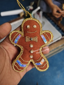Handmade Gingerbread Man Embroidered Christmas <b>Ornament</b> with Sequin Detail Medium Size Hanging Decoration - Product Image 5