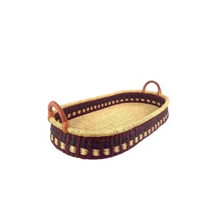 Wholesale modern chocolate and cream shallow wall seagrass <b>changing</b> <b>basket</b> featuring rattan <b>changing</b> kid <b>basket</b> with leather str - Product Image 1