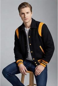 Modern Men's Ribbed Athletic Trim Stand Collar Varsity <b>Jacket</b> Front Logo Eco-Friendly Breathable Fabric Custom Letter <b>Patches</b> - Product Image 5