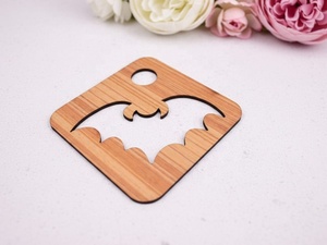 Bat Silhouette Laser Cut Solid Wood Coaster Handcrafted Heat Resistant Drink Mat Halloween <b>Table</b> <b>Protector</b> Coffee Tea - Product Image 2