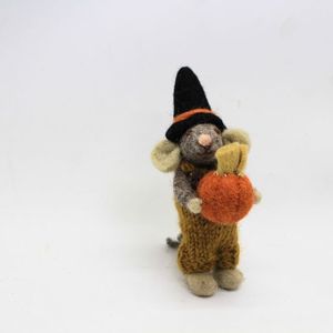 Knitted <b>Mouse</b> Doll Halloween Decoration Witch Hat Pumpkin Holding Cartoon Craft Toy - Product Image 5