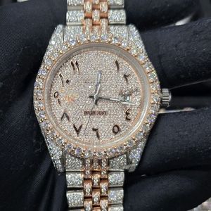 Reloj de Pulsera Automático para Hombre, Fabricación India, Acero Inoxidable, Chapado en Oro, Completamente Adornado con Diamantes Moissanite, Cristal de Zafiro, 10 Bar - Product Image 1