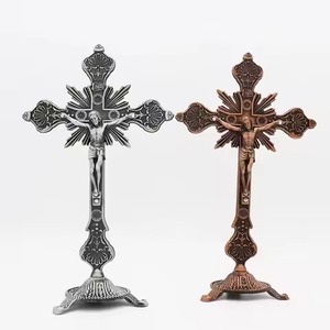 Traditional Antique Finish Silver Metal Wall Hanging Crucifix <b>Wooden</b> Cross Indoor Decor Living Room Church Use Christmas/Easter - Product Image 4