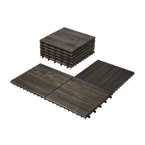 10pcs <b>Interlocking</b> Deck <b>Tiles</b> Striped Pattern 12\" X 12\" Dark Brown Square Acacia Hardwood Outdoor Flooring for Patio & Balcony - Product Image 2