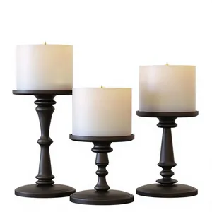 Porte-bougie en bois noir avec lanterne en verre pour la décoration de la maison - Product Image 4