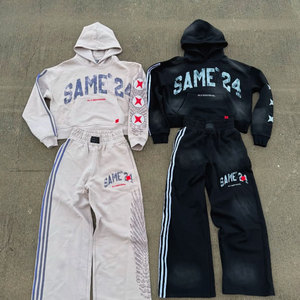 Conjunto de chándal acampanado de algodón grueso con estampado serigrafiado vintage de corte personalizado, estilo streetwear, fabricado a medida - Product Image 1