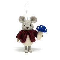 Souris en feutre de laine faite à la main, brodée, motif animal de la forêt mignon, accessoires d'anniversaire, décoration de fêtes, personnalisable pour chambre d'enfant