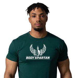 T-shirt de sport vert sarcelle pour homme en coton premium, col rond, entraînement, fitness, vêtements de sport décontractés, vêtements de style de vie - Product Image 2
