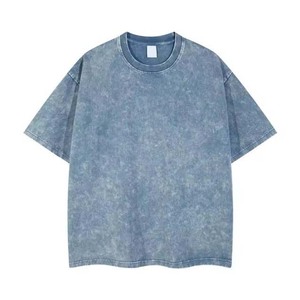 Camisetas de Hombre 2024, Estilo Vintage, Oversize, de Algodón Lavado, Estampadas, con Efecto Ácido, de Color Sólido, para Moda Urbana, 220g - Product Image 1