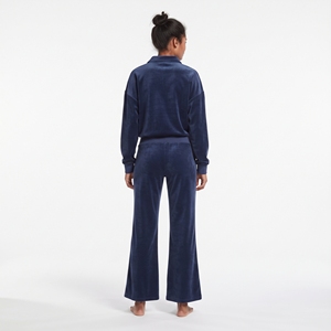 Ensemble de survêtement décontracté deux pièces en velours bleu marine pour femme, avec sweat-shirt à col rabattu et fermeture éclair quart de tour à manches longues et pantalon de jogging coupe ample - Product Image 5