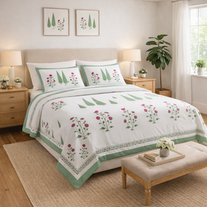 Parure de draps en coton pur de qualité supérieure, imprimée à la main avec motifs floraux, taille King 108x90 pouces, douce, respirante, teinture non toxique, pour hôpital et usage domestique général - Product Image 4