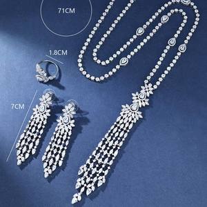 New Luxury <b>Silver</b> Moissanite Jewelry Set Cubic Zirconia <b>Long</b> Tassel Pendant Necklace Dubai Bridal Jewelry for Women's Wedding - Product Image 5