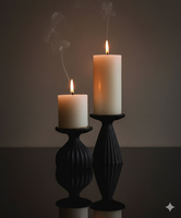 Ensemble de porte-bougies en céramique côtelée noir mat moderne, style minimaliste nordique, pour bougies pilier, pour la décoration de la maison et de mariage de luxe