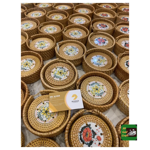 Woven Rattan Coaster Made In Vietnam From Natural Straw Fiber Material For Coffee Cup Heat Insulation Decor Use - Product Image 3
