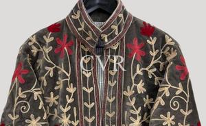 Abrigo Floral Bordado Estilo Chino con Cuello Mandarín, Manga Tres Cuartos, Chaqueta Corta Informal de Invierno para Mujer Adulta - Product Image 1