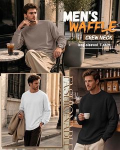 Camiseta de Manga Larga para Hombre, Tejido Waffle, Cuello Redondo, Transpirable, Informal, Básica, para Otoño e Invierno, Venta al Por Mayor - Product Image 4