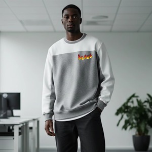 Sweat-shirt à col rond style universitaire en tissu éponge, sweat-shirt à col montant pour l'automne/hiver, lettres brodées sur le devant - Product Image 1