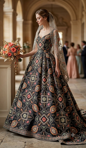 Base en georgette noire tricotée et brodée avec motif mandala circulaire à sequins pour veste ethnique, lehenga et abaya pour femme - Product Image 5