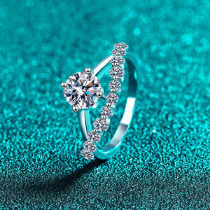 Anillo de compromiso geométrico de moissanita de 1 quilate con corte brillante, plata de ley 925, personalizado, moderno, regalo de aniversario de bodas para mujer - Product Image 3