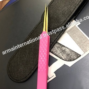 Pinzas de pestañas semicurvadas con agarre de diamante recubierto de rosa, pinzas de extensión de pestañas de acero inoxidable, pinzas para cejas con punta puntiaguda - Product Image 6
