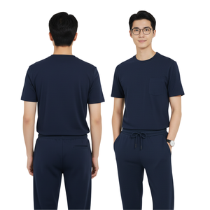 Conjunto de uniformes médicos para hombre que incluye blusa de manga corta y pantalones estilo jogger, uniforme de trabajo de fácil cuidado para clínicas y hospitales - Product Image 1