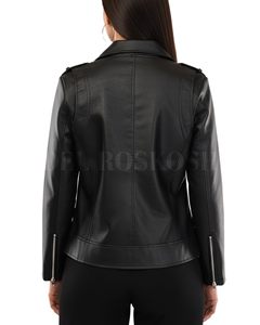 Veste en cuir pour femme en cuir véritable, modèle court, noir, pour femme, 2026, OEM/ODM - Product Image 2