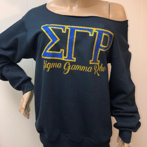 เสื้อสเวตเชิ้ตแบบเปิดไหล่ Custom Sigma Gamma Rho สำหรับผู้หญิง พิมพ์ลายตัวอักษรกรีกทันสมัย แขนยาว สวมใส่สบายๆ แฟชั่นลำลอง - Product Image 1
