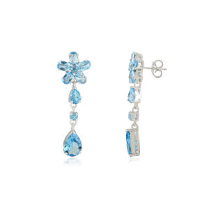 Hermosos Pendientes Colgantes de Plata 925 Hechos a Mano con Topacio Azul 100% Natural en Forma de Flor - Product Image 3