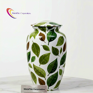 Cremation Urns for Adults Pets Ashes Eco-Friendly Green Leaf Pattern Memorial Decorative Keepsake Metal Container Funeral <b>Jars</b> - Product Image 1
