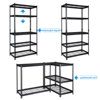 Étagère de rangement robuste noire à 5 niveaux avec grille métallique perforée 36 po de large, poteaux ouverts, capacité 360 kg/niveau, pour supermarché
