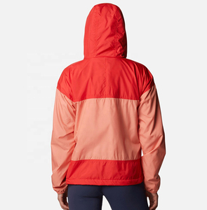 Chaqueta Cortavientos Deportiva Ligera para Mujer, Manga Larga, con Capucha y Cremallera, Ropa Exterior Informal, Color Rojo Coral, Cuello Desmontable en Contraste - Product Image 2