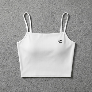 Top Corto de Cuello Cuadrado de Alta Calidad con Marca Personalizada, Camiseta de Mujer con Tirantes Finos, Blusa Elástica de Punto, Ropa Casual de Verano - Product Image 5