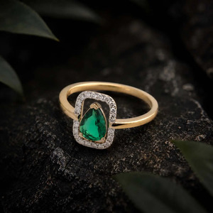 <b>Green</b> Gemstone Pear Shape Diamond Halo Gold <b>Ring</b> - Product Image 4