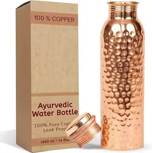 Ayurvedic Copper Water Bottle 1000ml Hand Hammered Pure Copper Leak Proof Travel <b>Drinkware</b> - Product Image 1